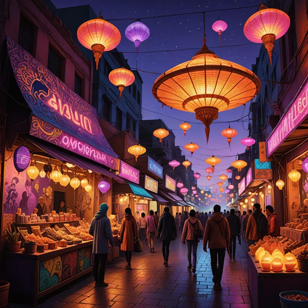 Vibrant Alien Marketplace in Pop Art Style