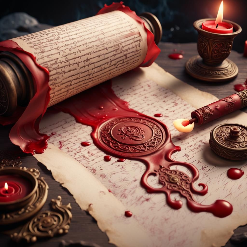 Ancient Red Ink Scroll with Wax Seal