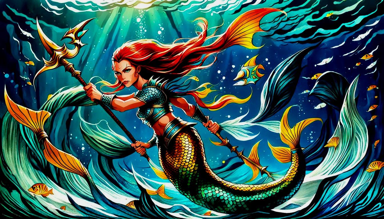 Fierce mermaid warrior