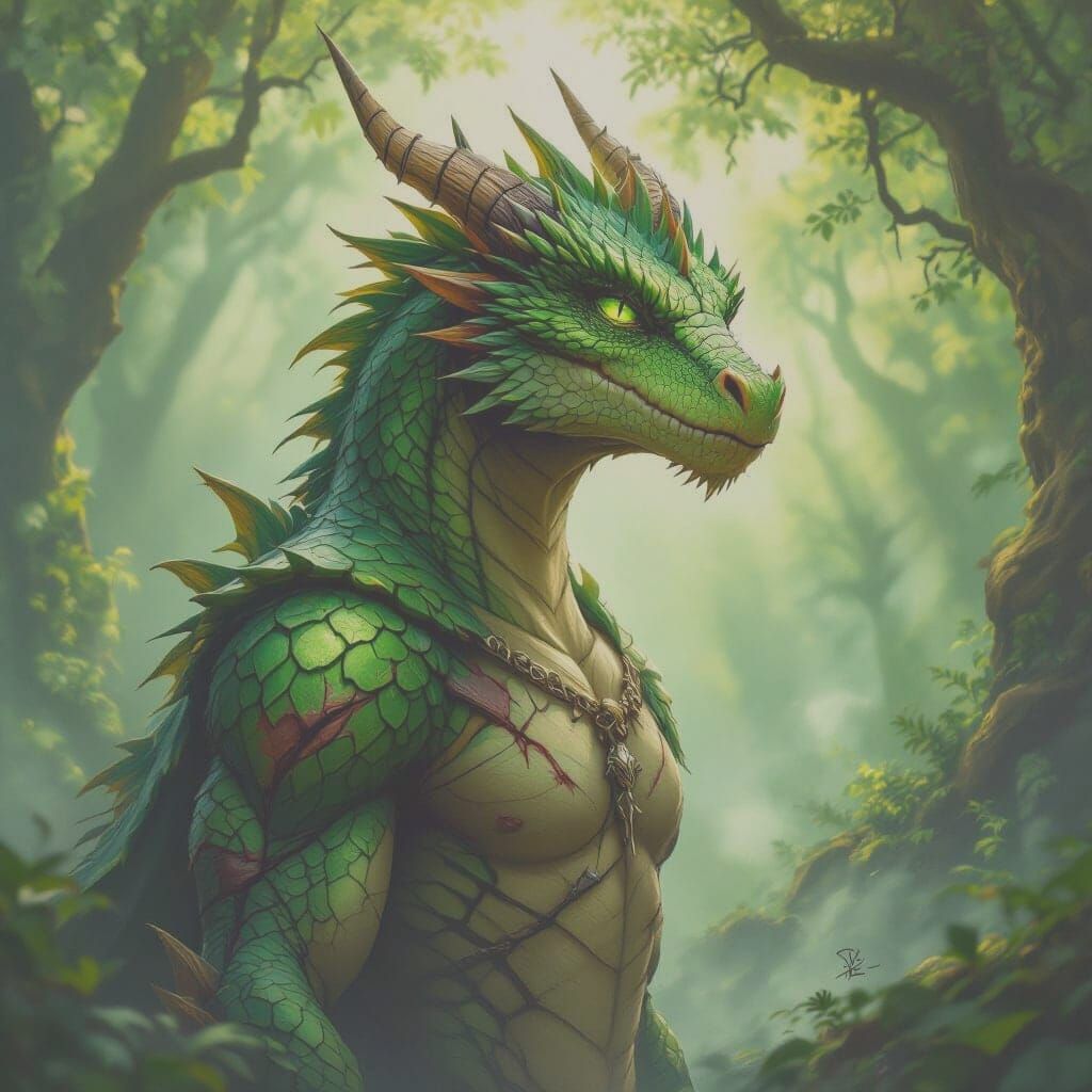 Green Dragon Boy With Scars