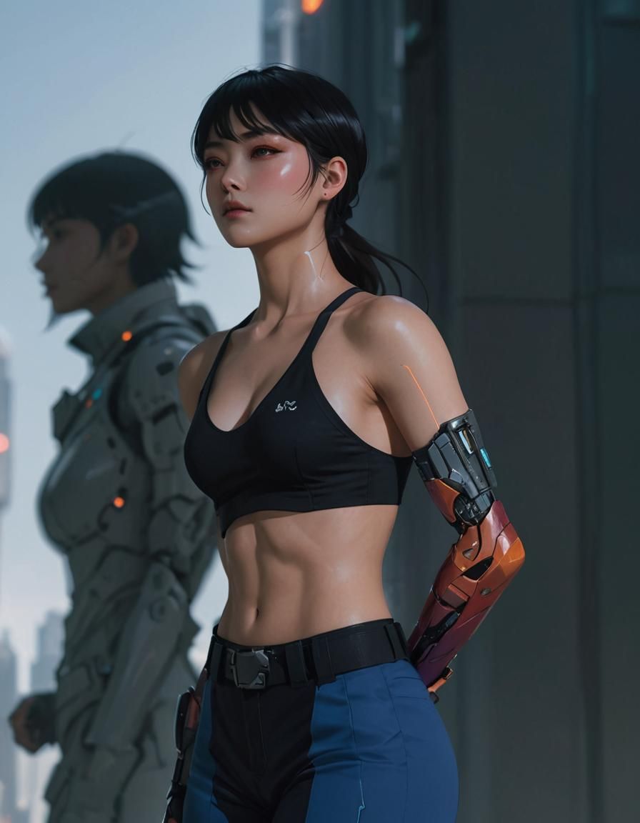 Futuristic Anime Girl in Vibrant Cityscape