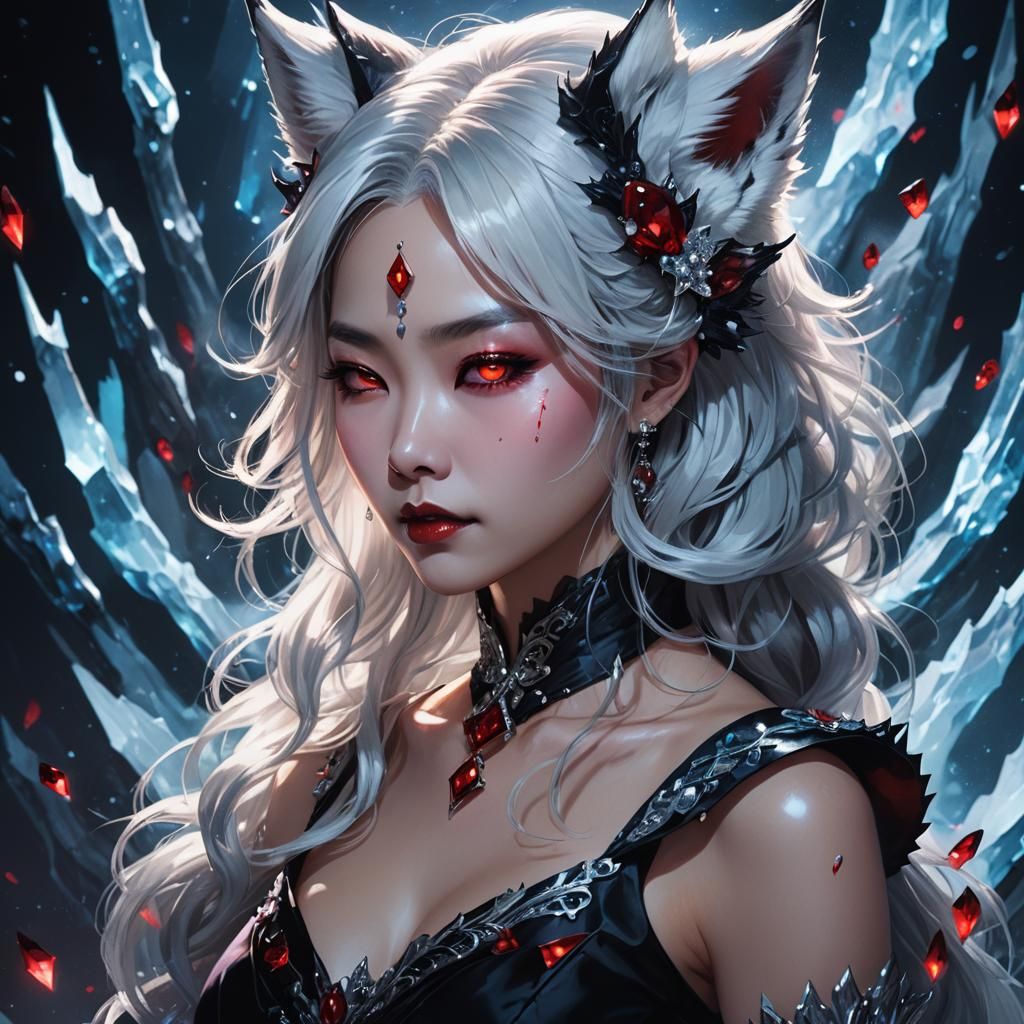 Vampire Queen with Fox Ears and Red Crystals