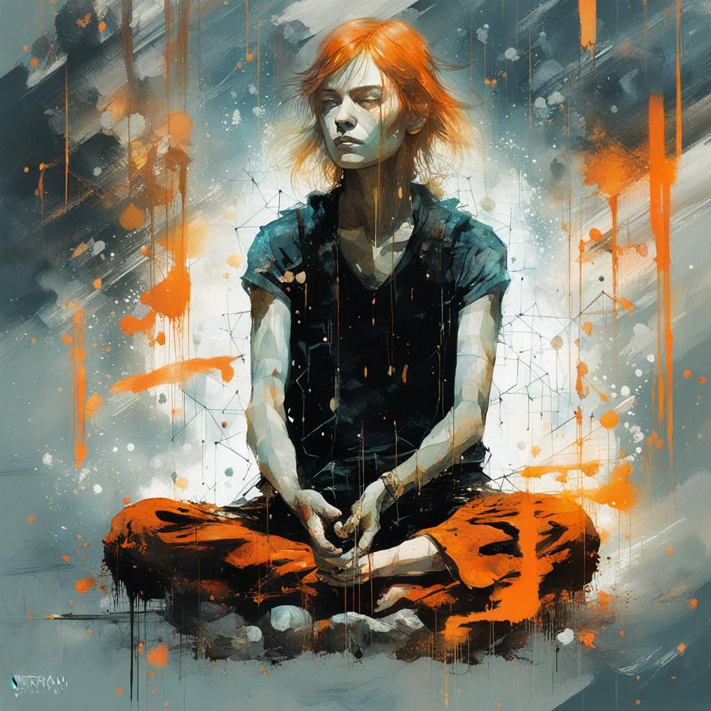 Meditating Cat in Electric Sunshine: Sci-Fi Digital Art