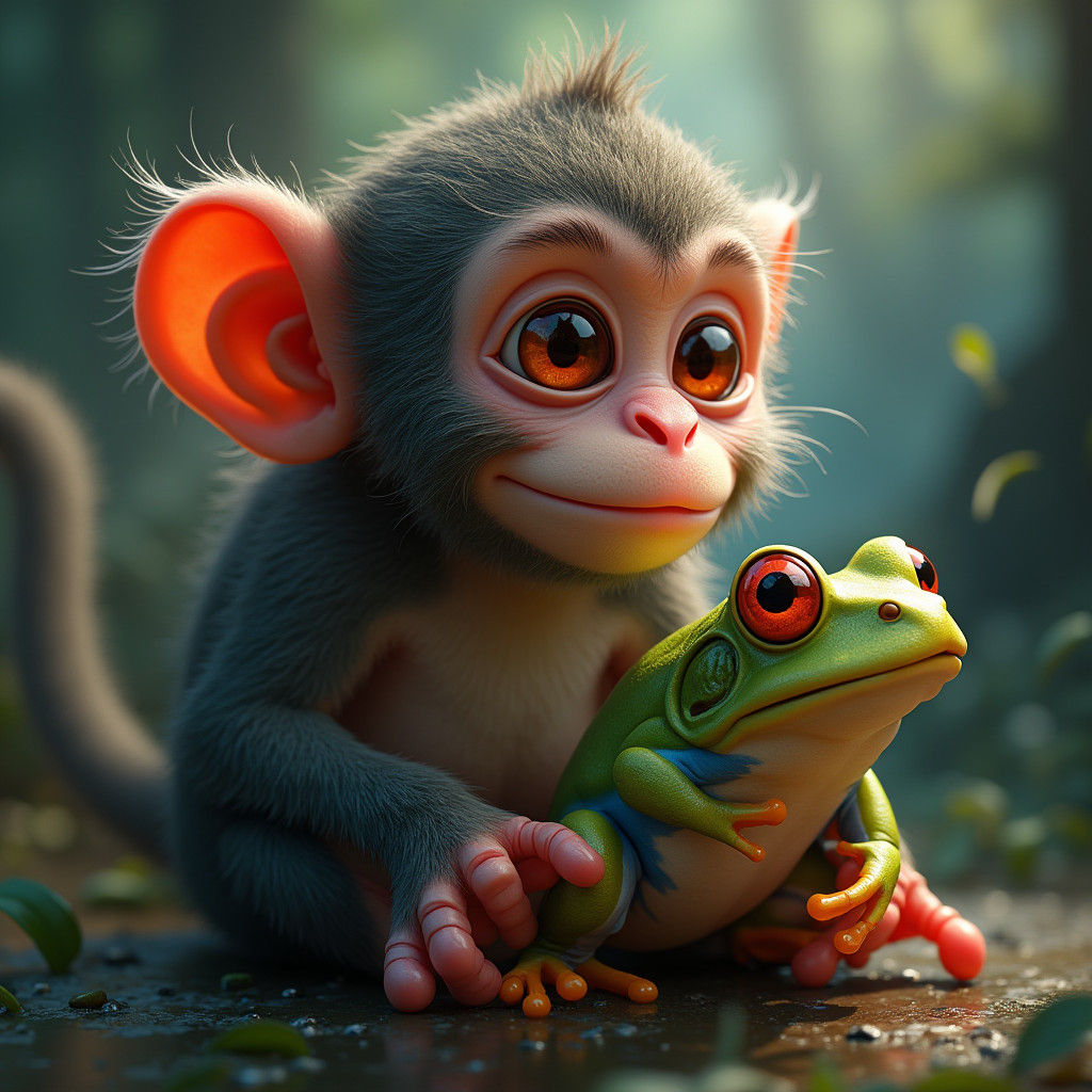 Cute Monkey Frog Hybrid in Detailed Matte Painting