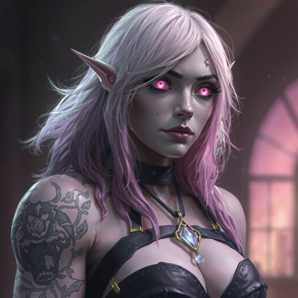 Sinister Drow Rogue with Pink Eyes