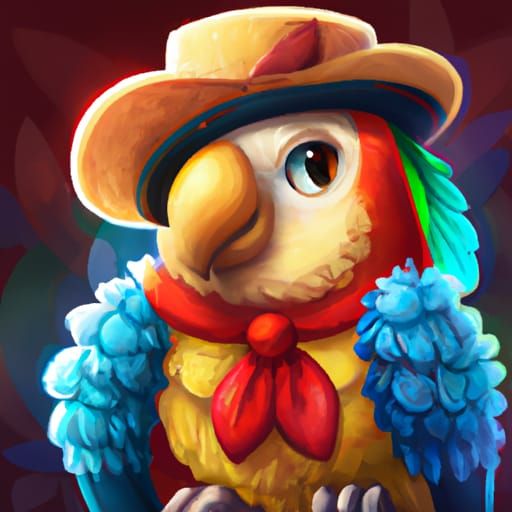 Chibi Parrot with Safari Hat Digital Illustration