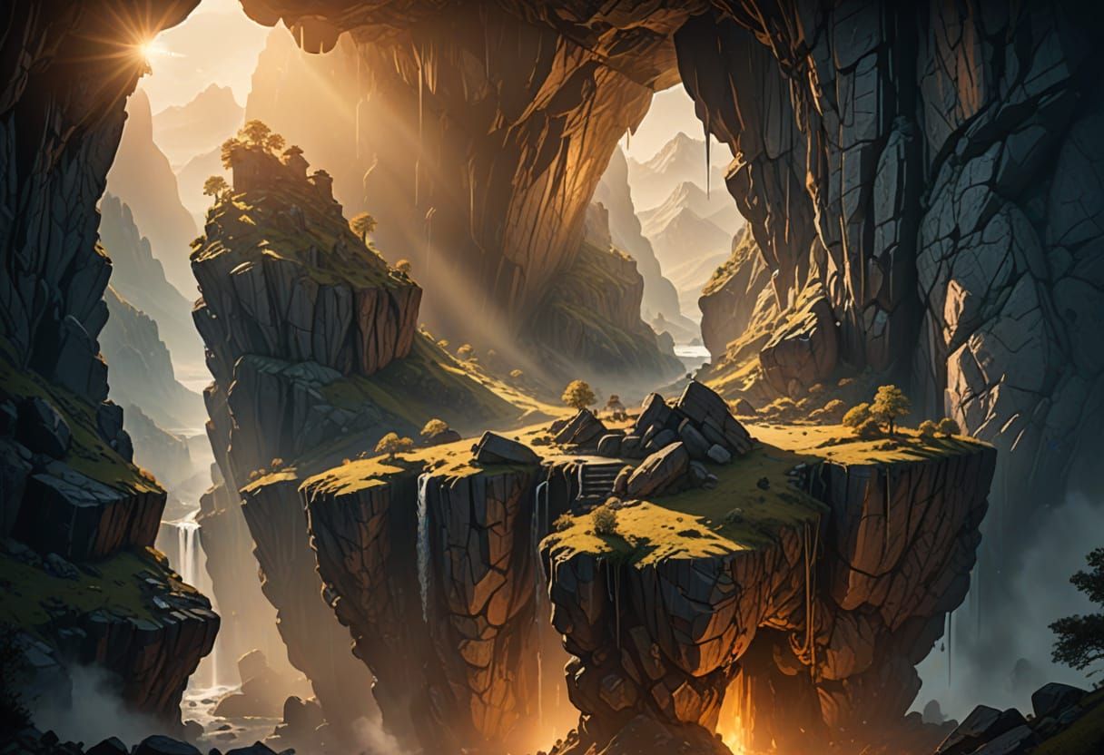 Dramatic Cave Entrance Amidst Majestic Mountains