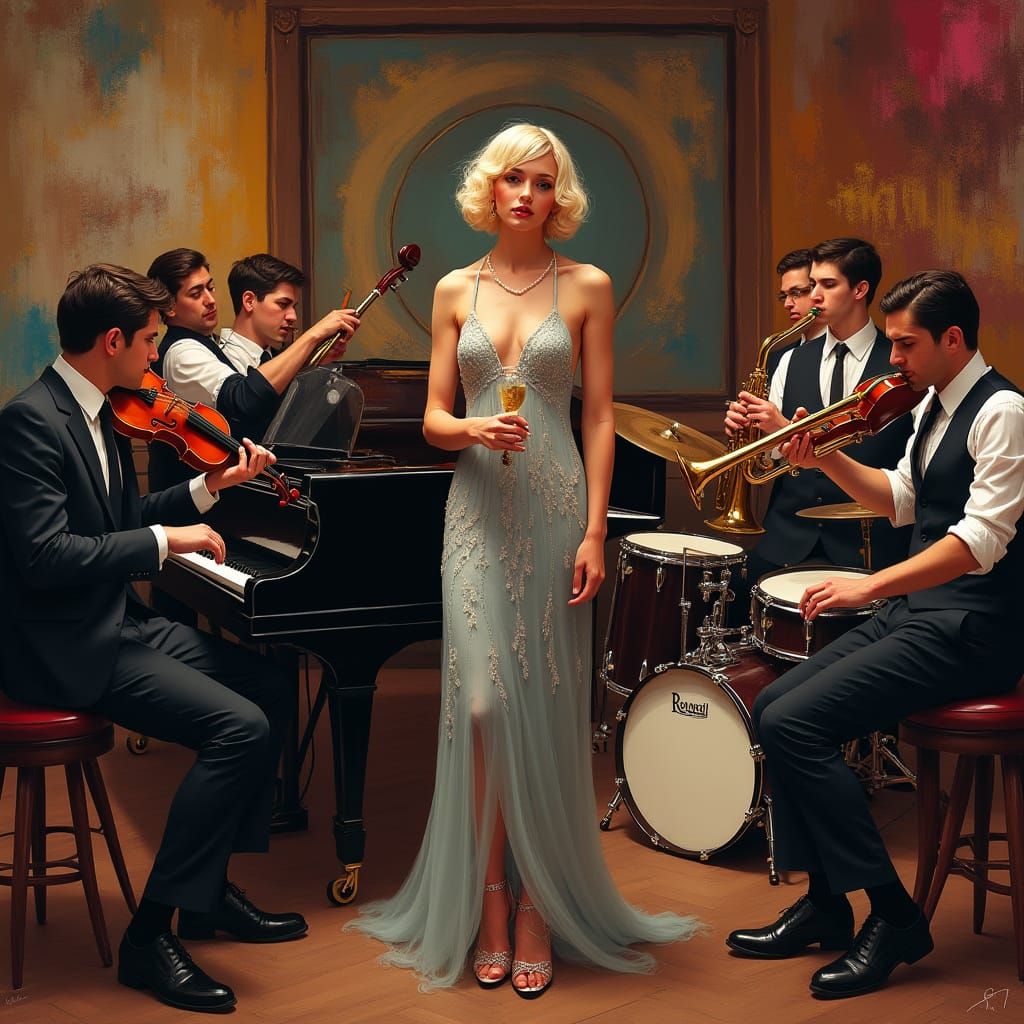 Jazz Cabaret Band with Flapper Singer in Art Deco Style