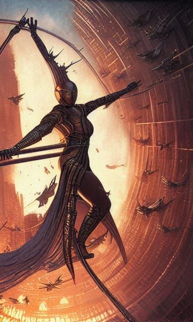 Five of Wands Tarot Card in Cyberpunk Style