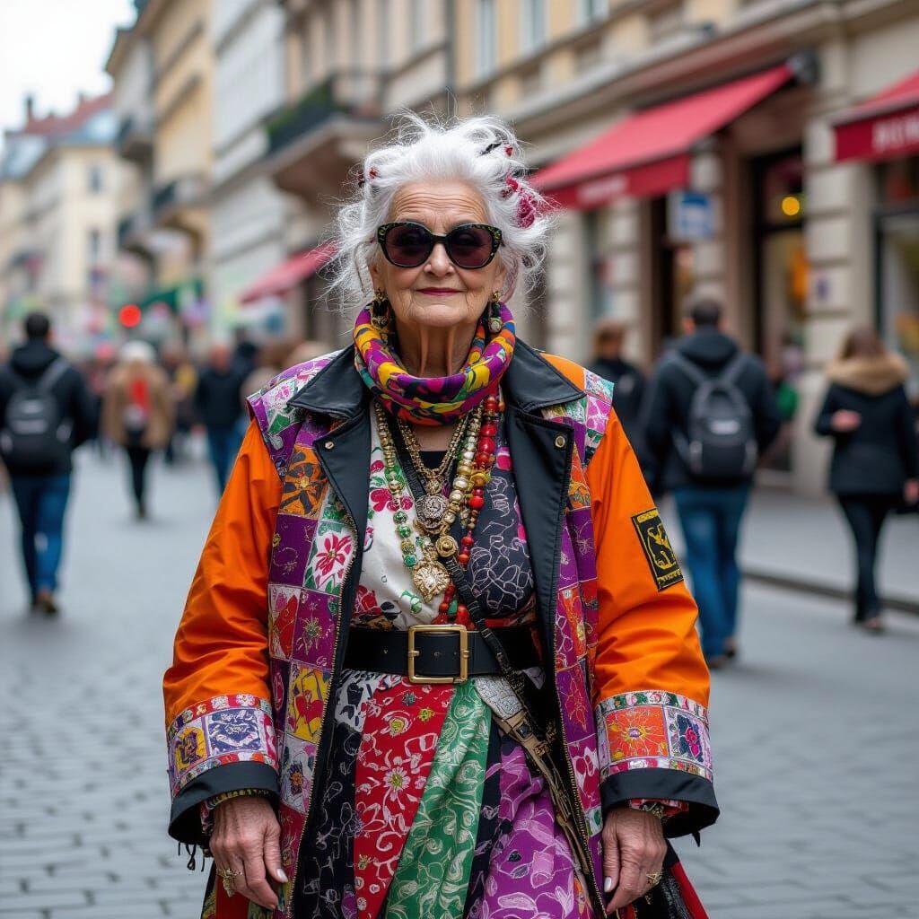 Elderly Woman in Vivienne Westwood Style in Budapest