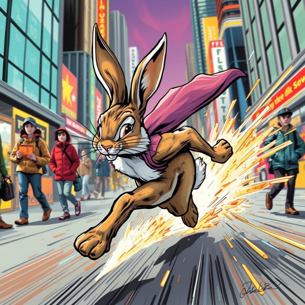 Superhero Rabbit in Dynamic Comic Book Style