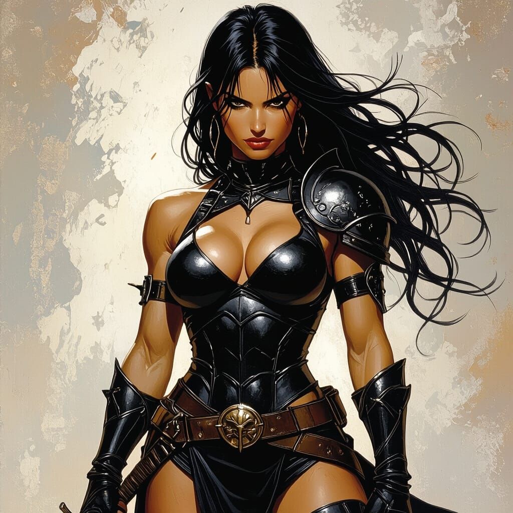 Athletic Warrior in Black Armor, Dark Fantasy Art