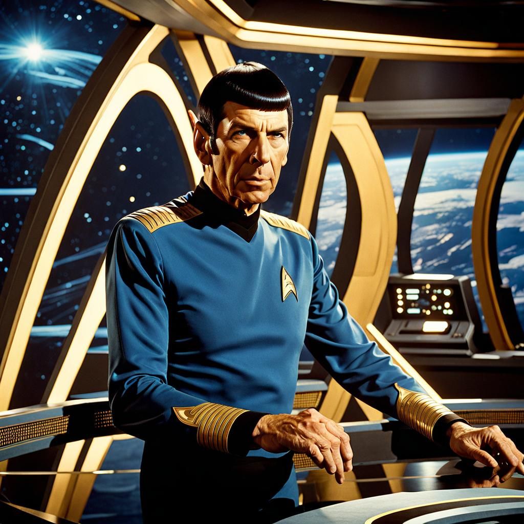 Spock on the Enterprise Bridge in 1960s Style