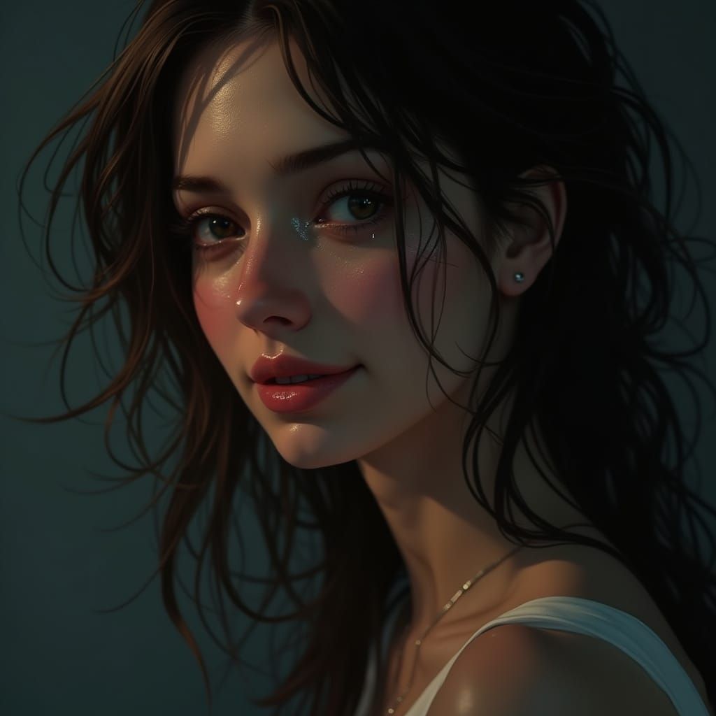 Fragile Smile Portrait in Elegant Art Nouveau Style