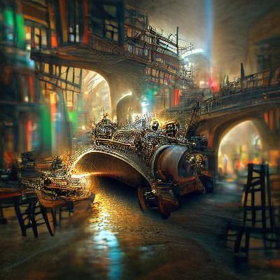 Underground Steampunk City: Oil on Canvas