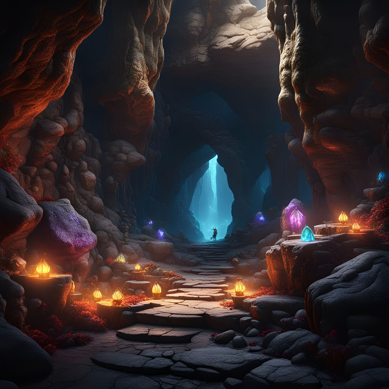 Jewel-Lit Cave: Fantasy Concept Art