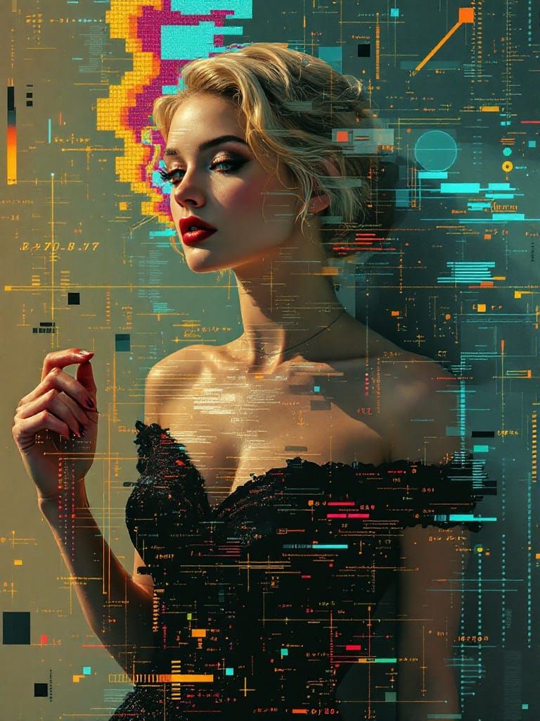 Glitch Art Portrait with Fractal Overlay