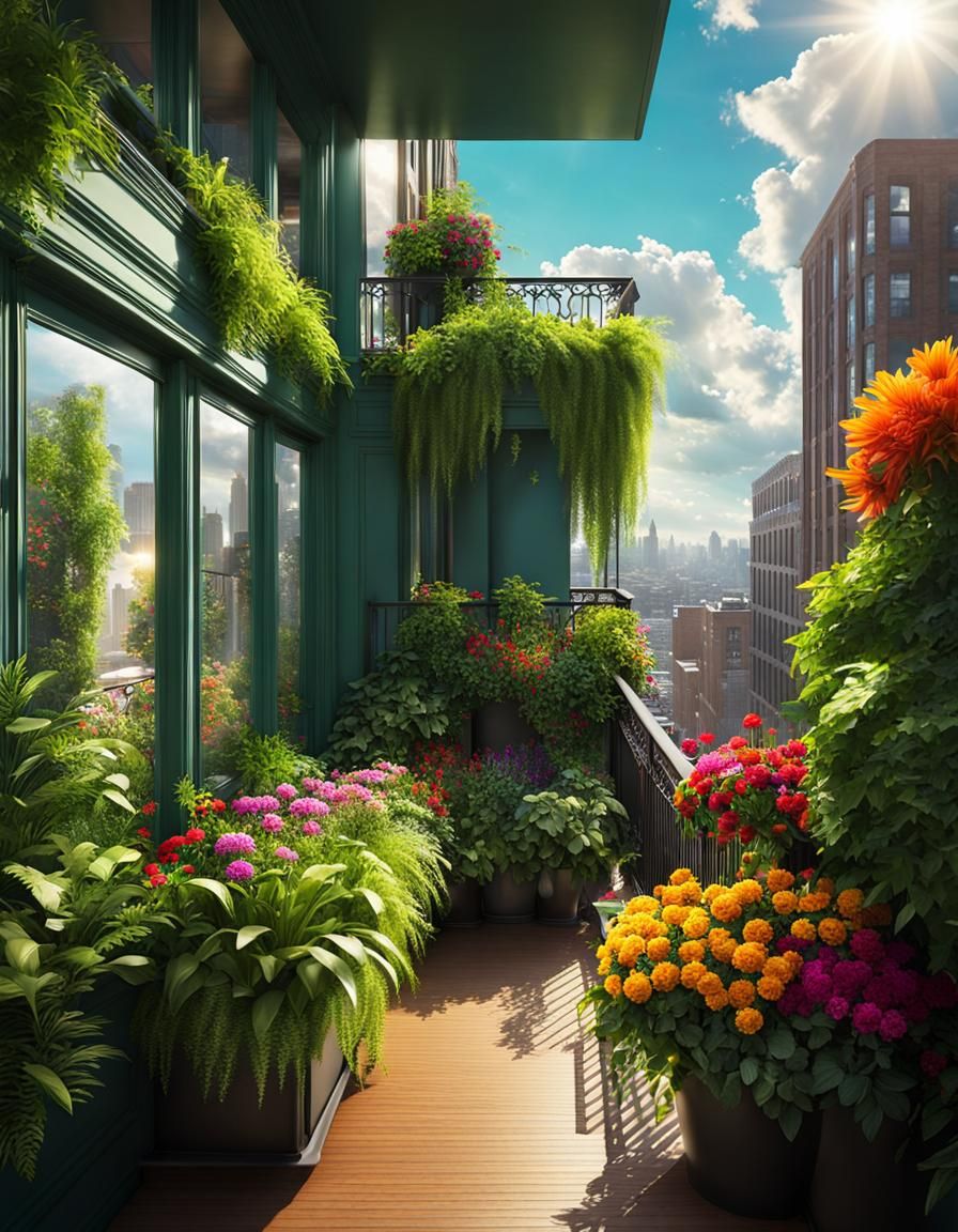 Lush Balcony Garden Concept Art in 8K