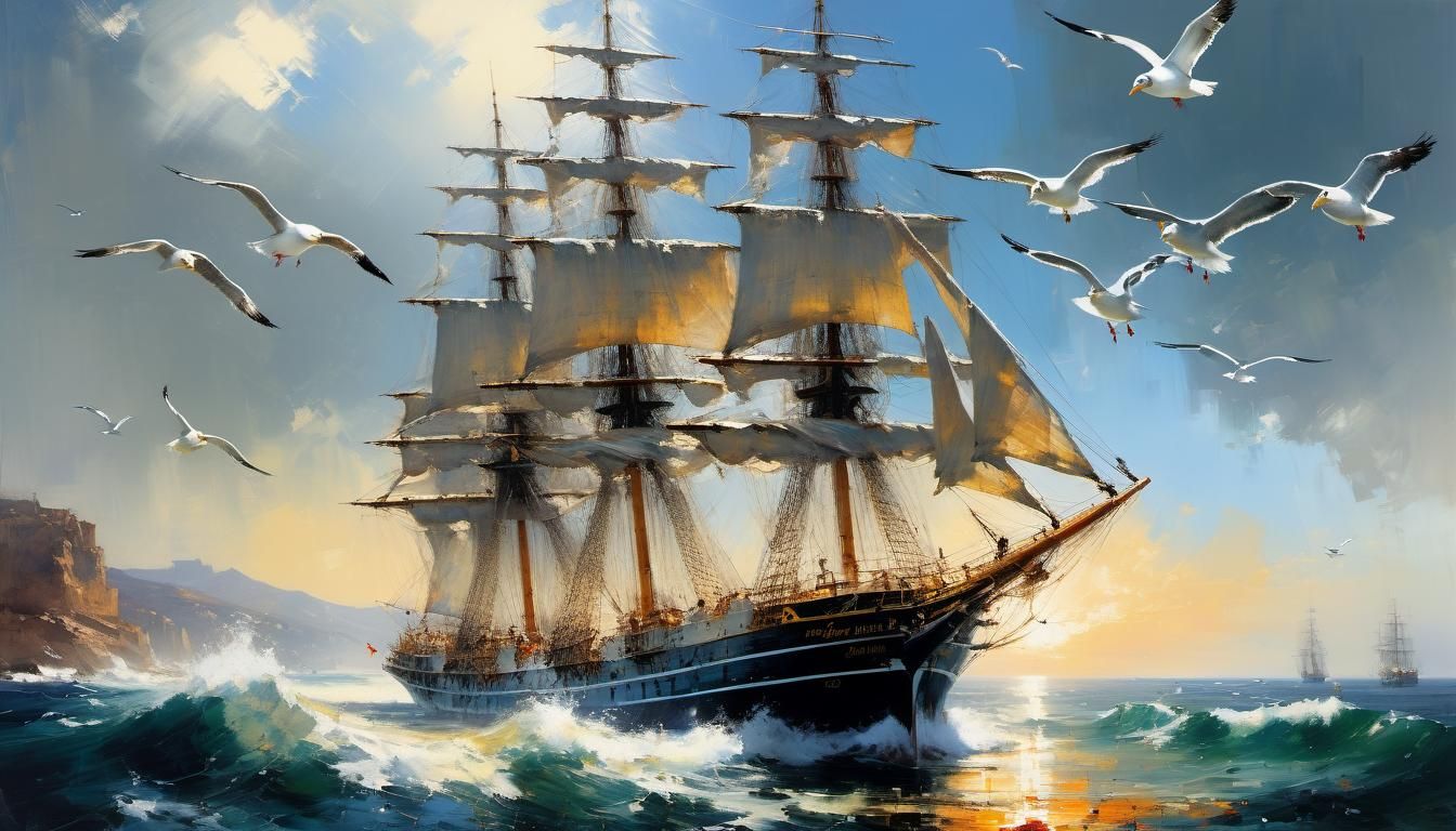 Spanish Tall Ship Sailing: Fine Art Seascape