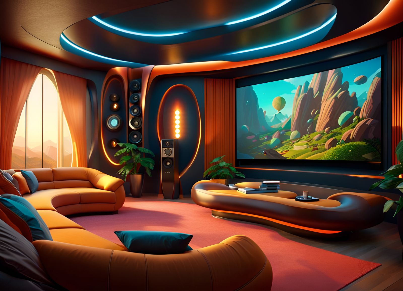 Futuristic Home Theater in Photorealistic Style