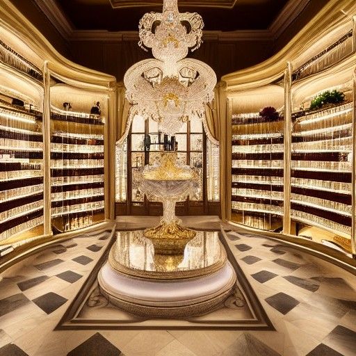 Luxury Perfume Palace with Swan Fountain in Renaissance Styl...