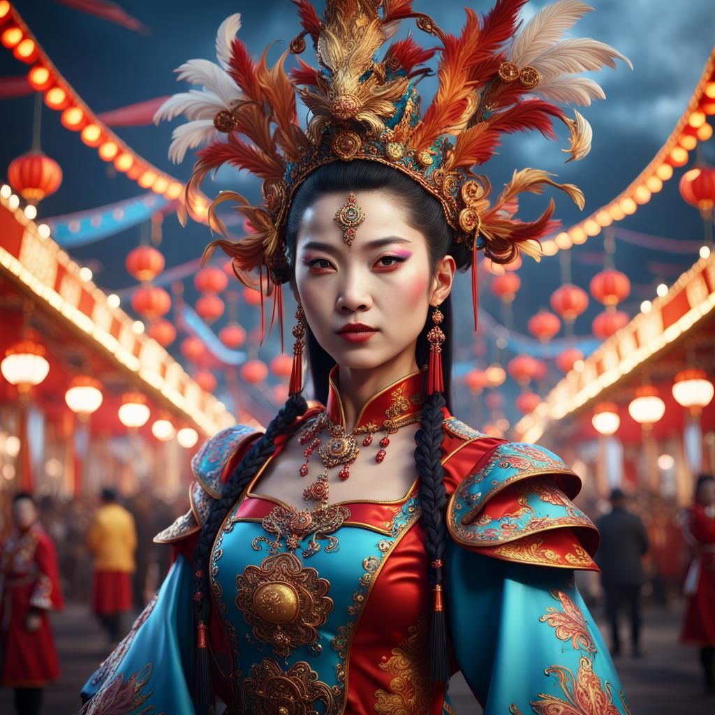 Detailed Portrait of a Chinese Carnival in 8K