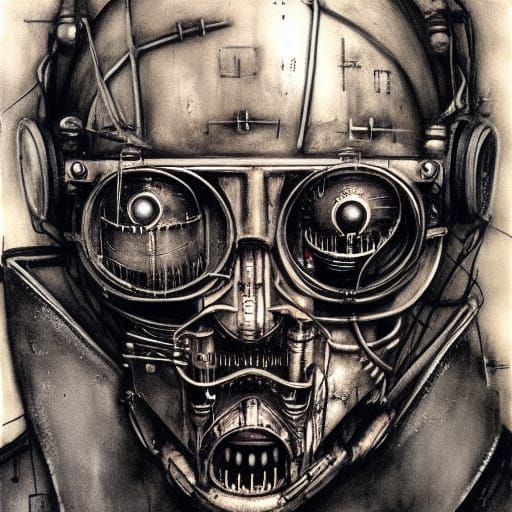 Masked Figure in Dieselpunk Cyberpunk Style