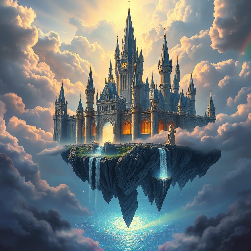 Floating Crystal Castle Above Celestial Sea