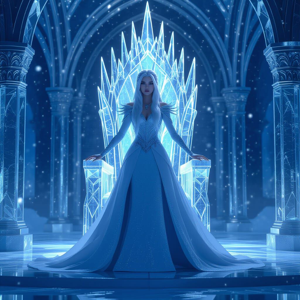 Ice Princess on Frozen Throne in Crystal Palace