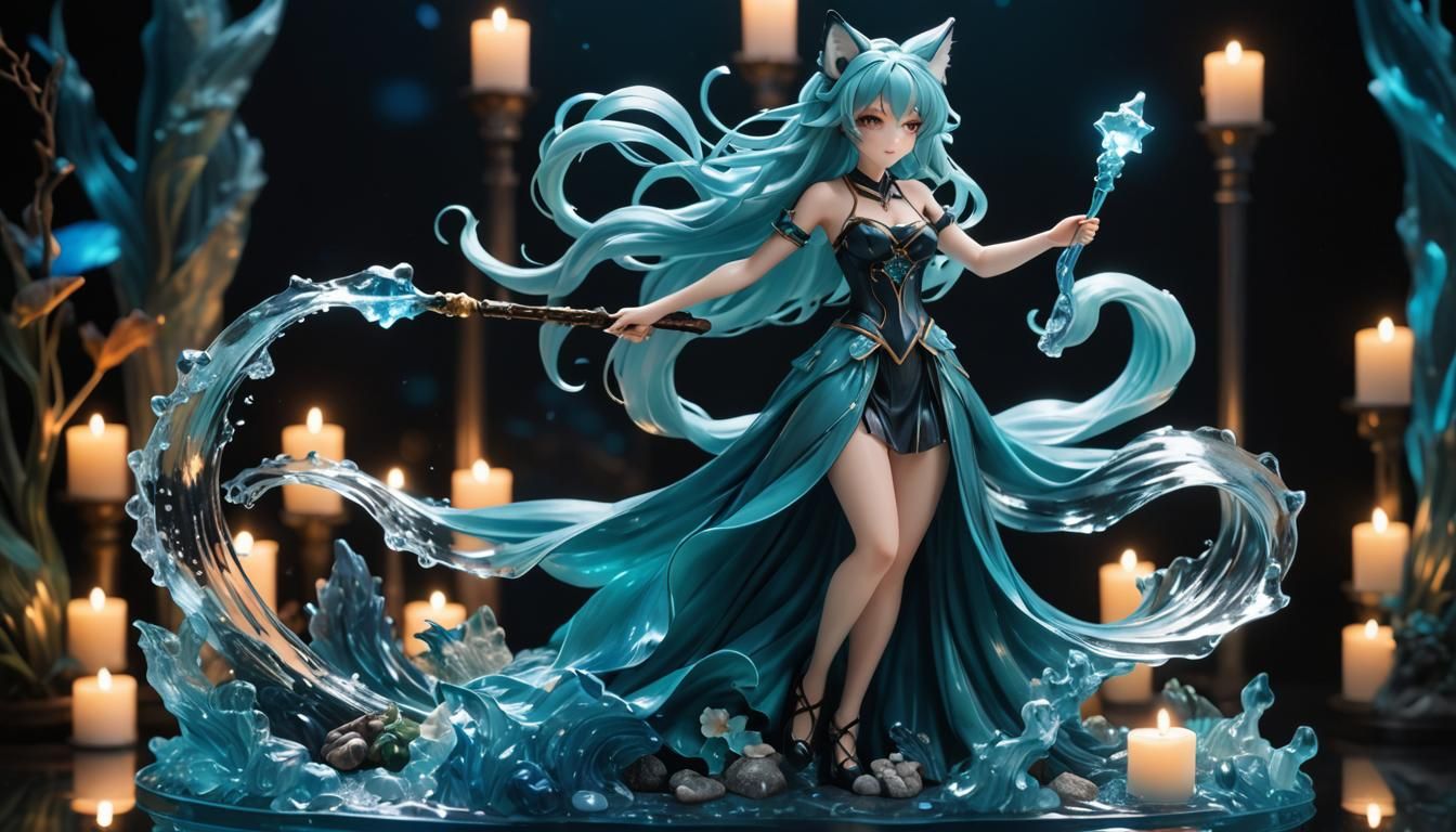 Cyan Haired Anime Idol Figure with Staff