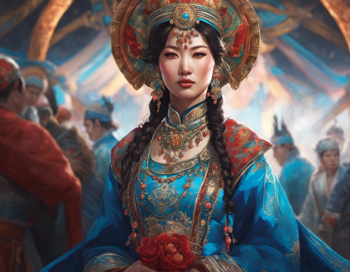 Mongolian Bride Portrait in Traditional Dress