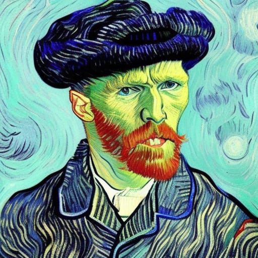 Vibrant Portrait of Van Gogh in Digital Painting Style