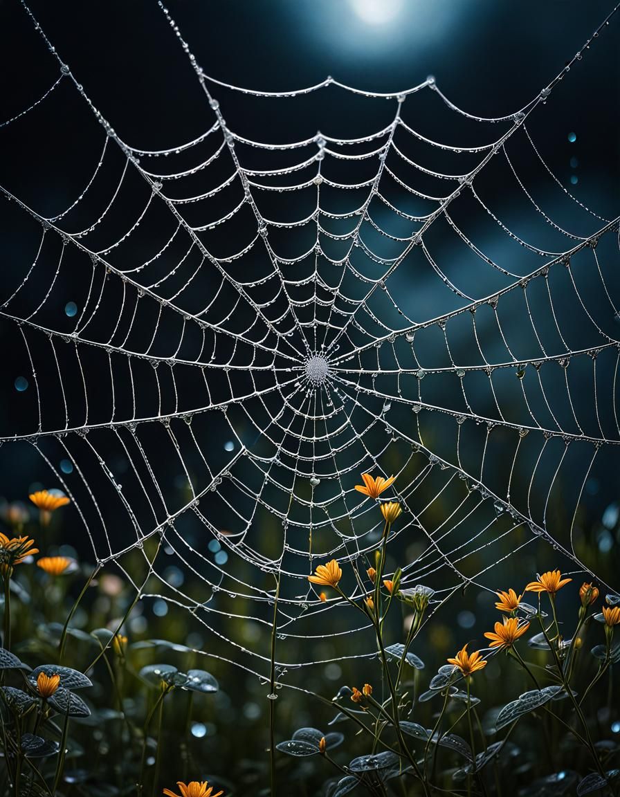 Cosmic Spiderweb Reflecting Stars in Photorealistic Style