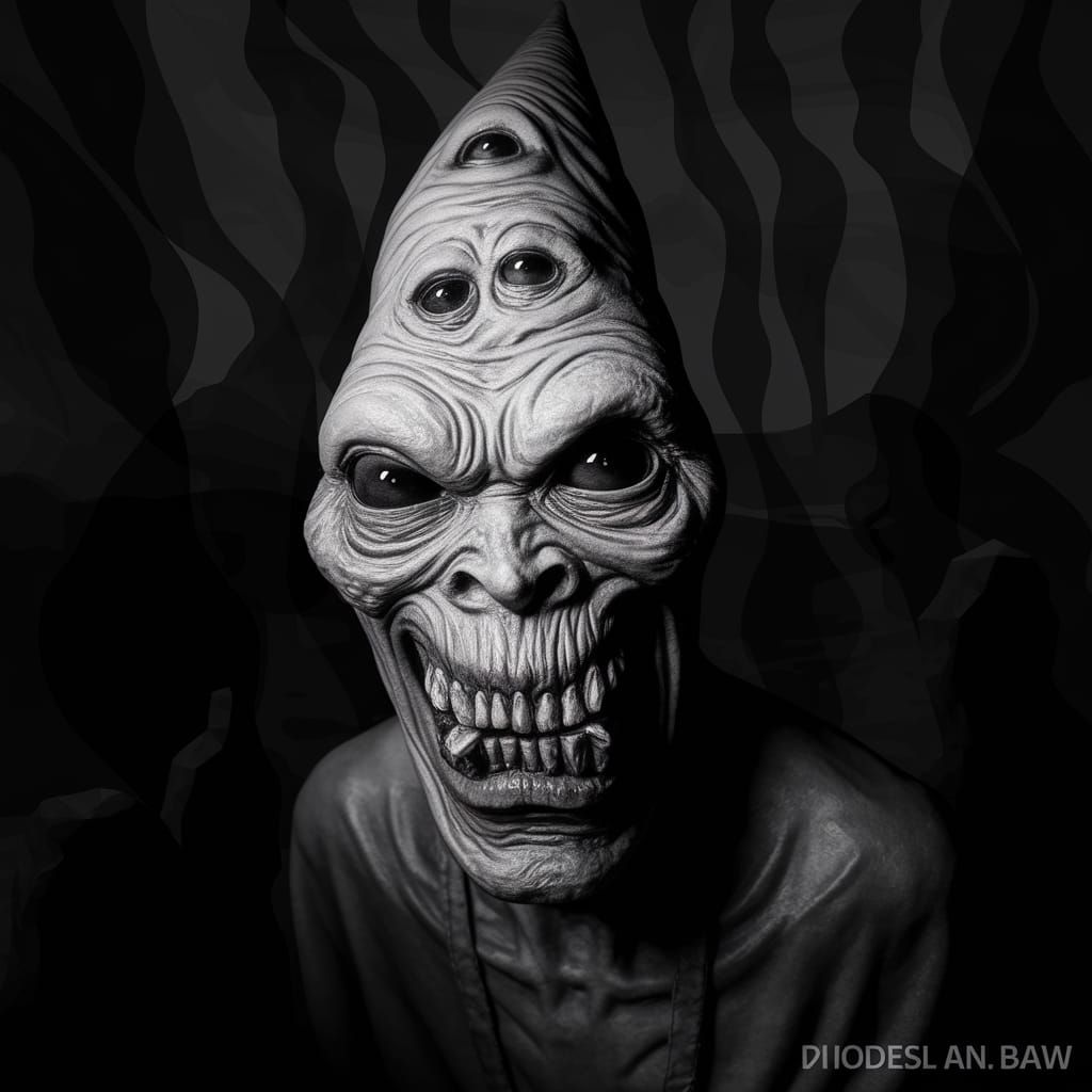 Surreal Noir Horror Figure in High-Contrast Black and White