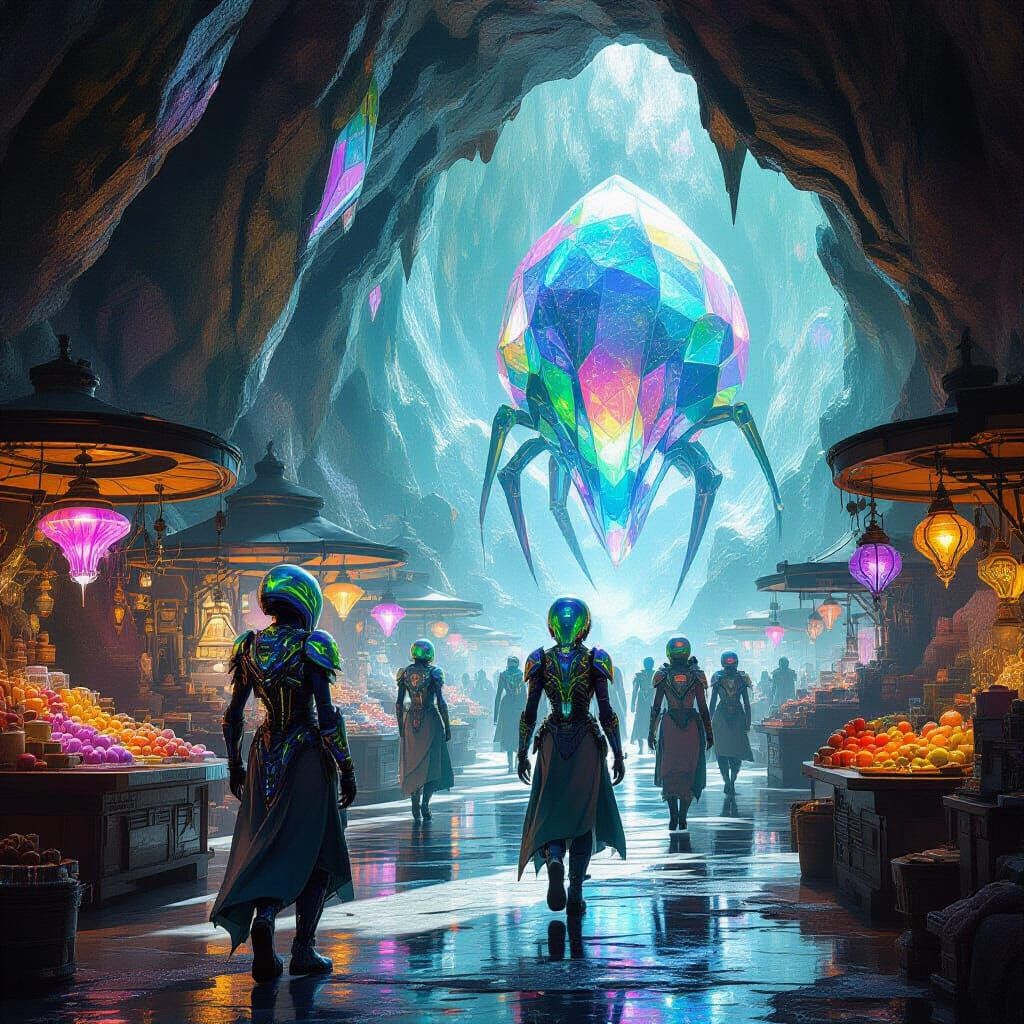 Kaleidoscopic Alien Market in Crystalline Cavern