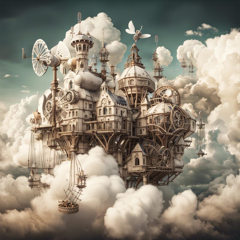 Steampunk Cloud City with Medieval Elements