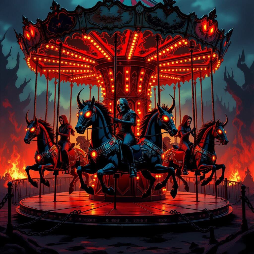 Demonic Carousel in Hellish Landscape