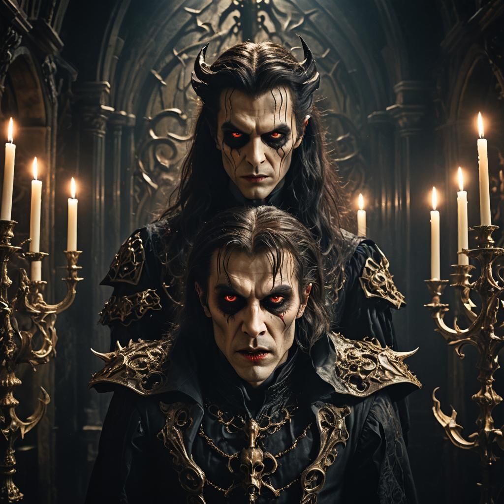 Red-Eyed Vampire in Dimly Lit Chamber