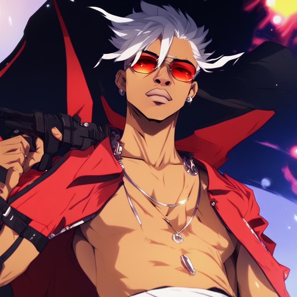 Cyberpunk Anime Swordsman with White Hair