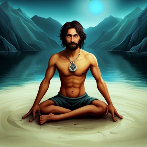 Yogi in Mountains: Storybook Style Fantasy Art