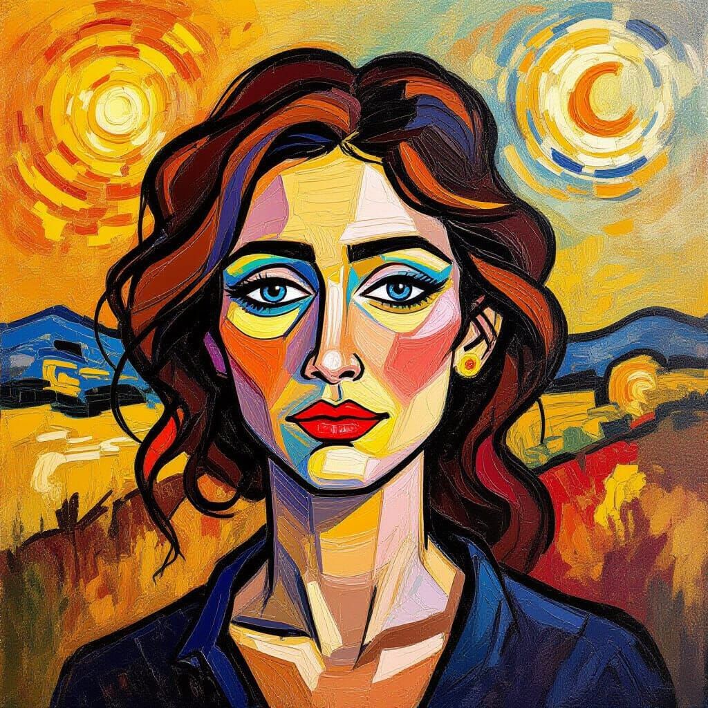 Passionate Woman Portrait in Neo-Impressionist Style