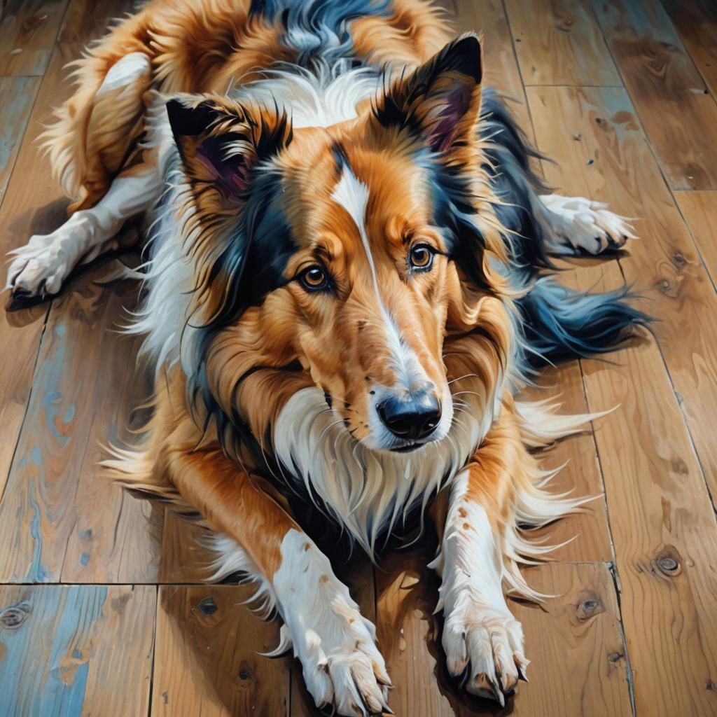 Surreal Collie Portrait in Vibrant Oil Painting Style