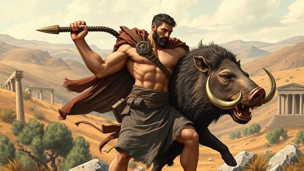 Ancient Greek Hero Heracles in Triumphant Victory Pose