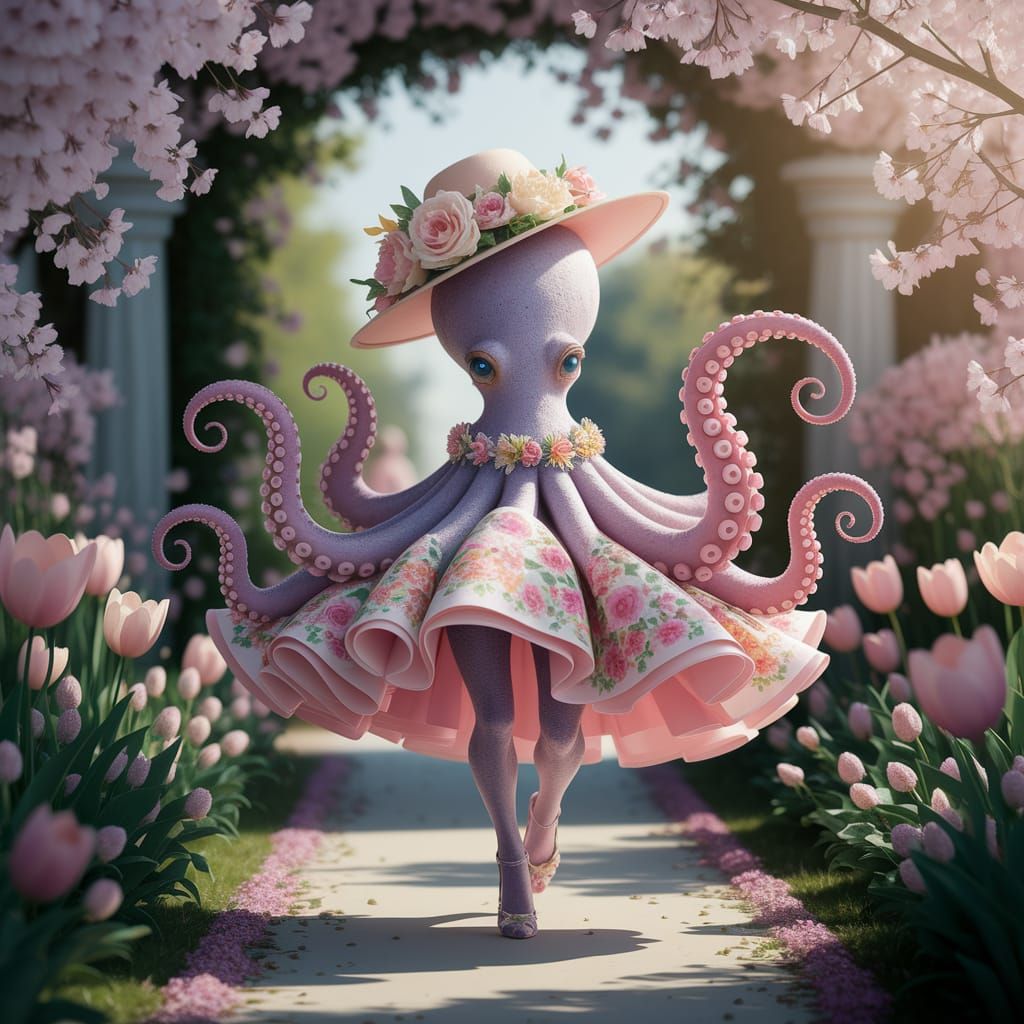 Octopus in Floral Dress Walks Runway