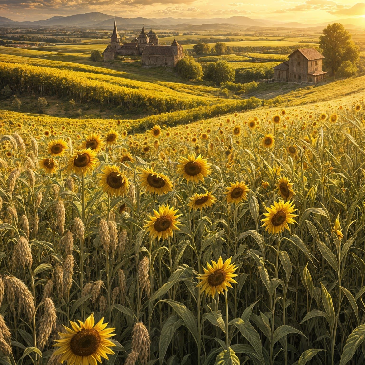 Cossack Saber Blade with Ukrainian Landscapes