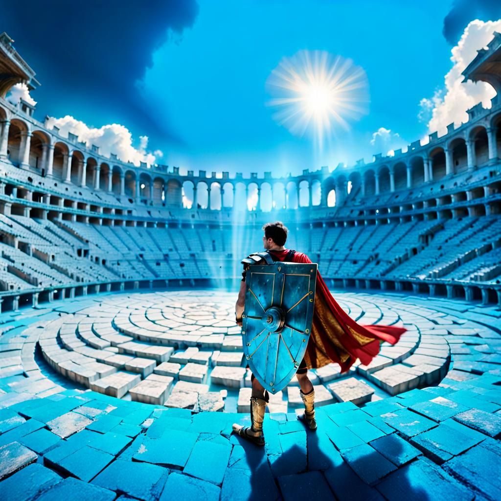 Gladiator in Roman Arena with Baroque Architecture