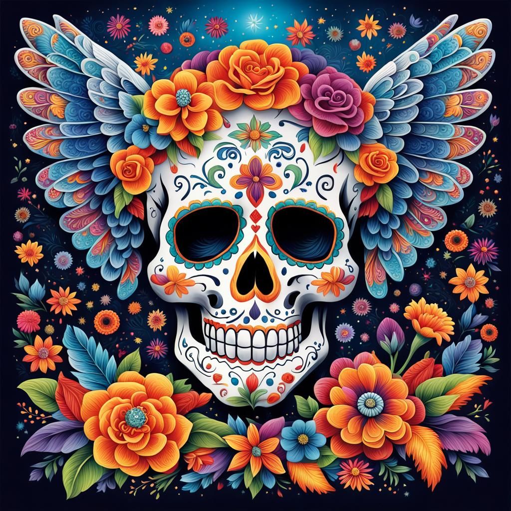 Day of the Dead Sugar Skull with Angels