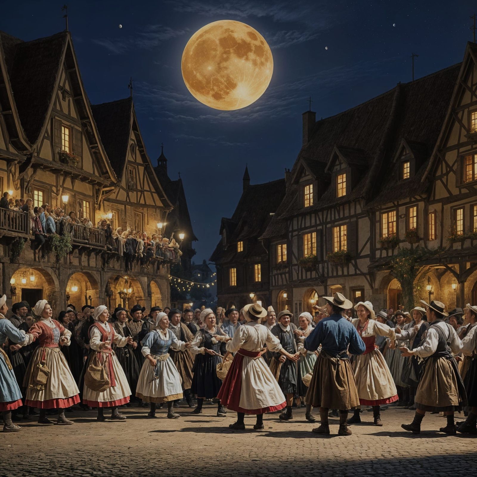 Village Harvest Feast Under Full Moon