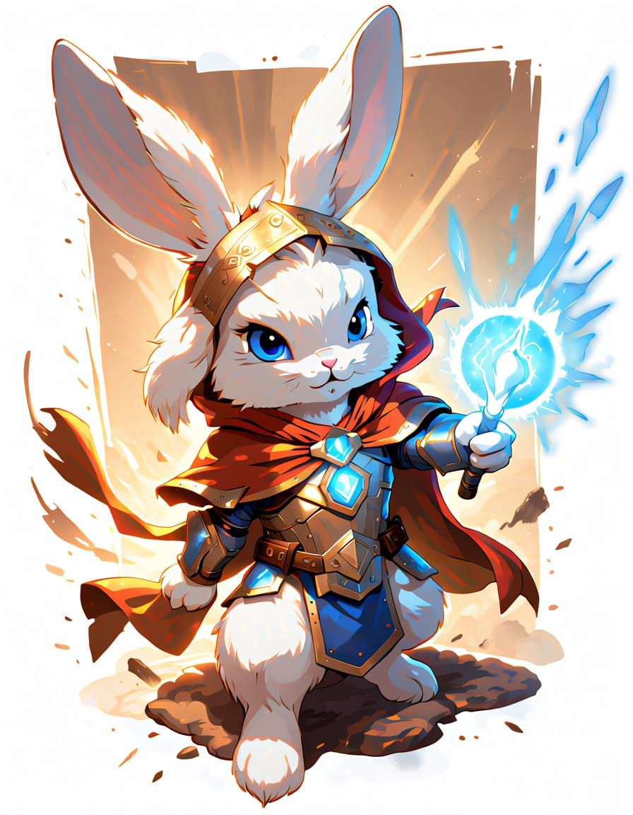 Epic Fantasy Rabbit Warrior in Vibrant, Hyper-Realistic Art