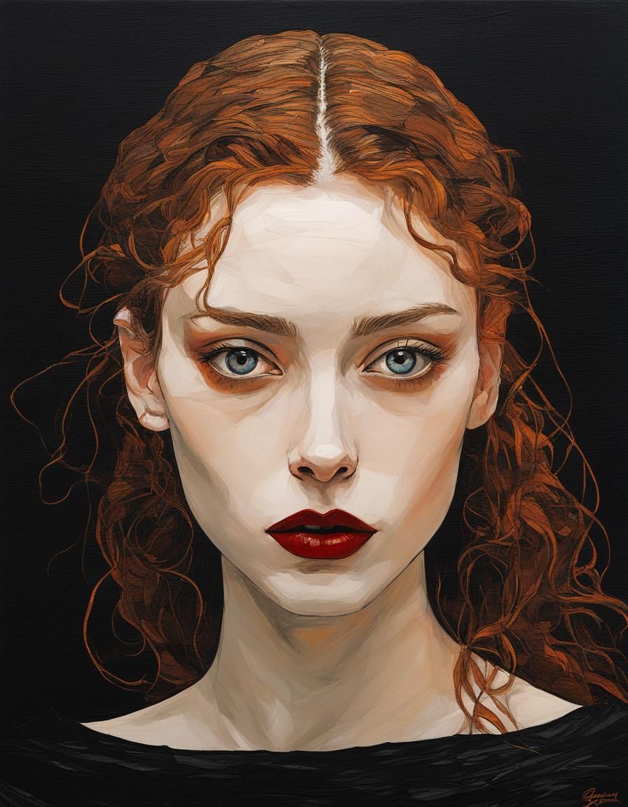 Goth Girl Portrait in Impasto Style